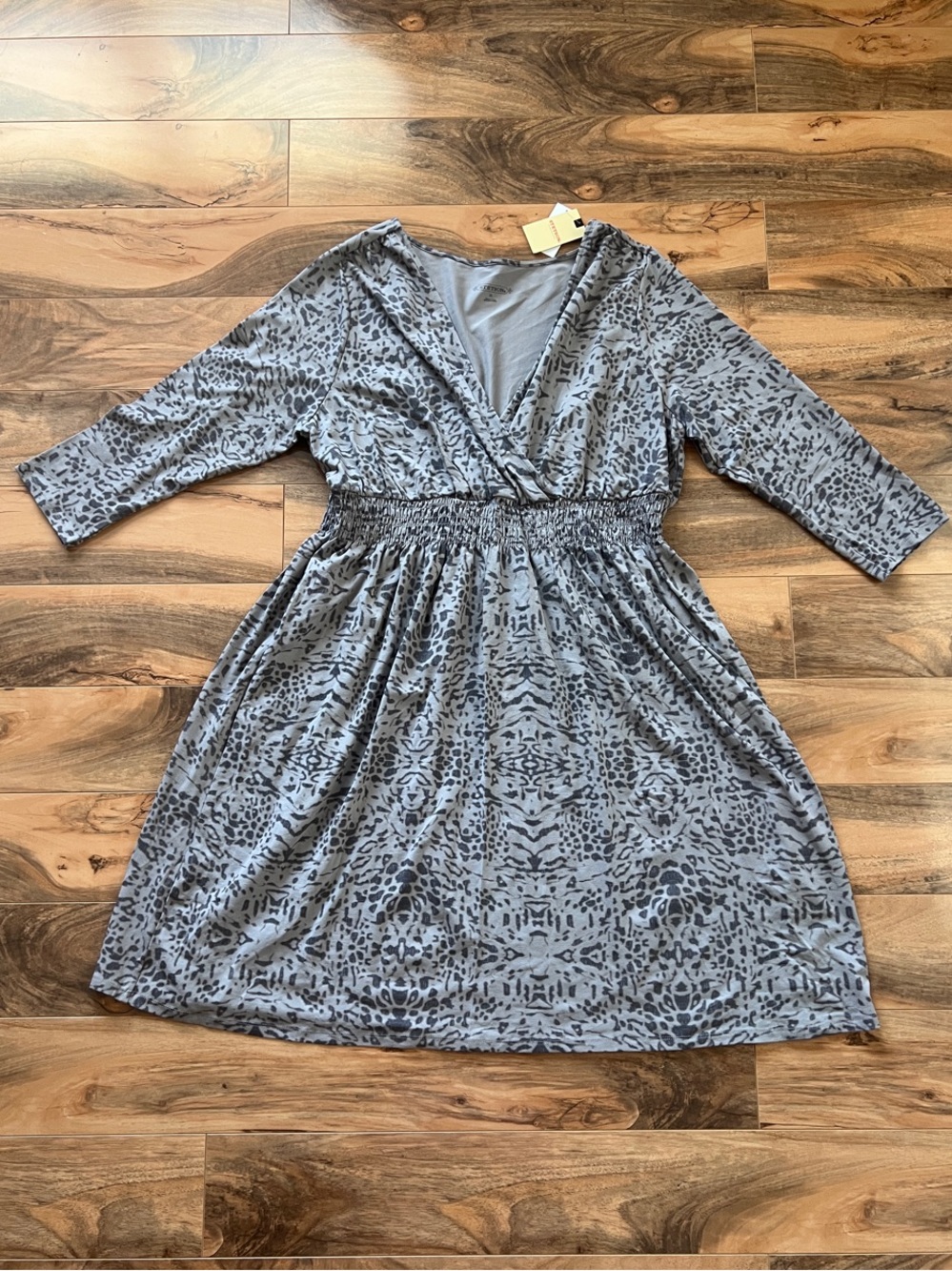 Stetson Animal Print Western Cowgirl Faux Wrap Stretch Gray Dress SIZE 3X NWT